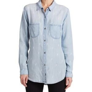 Rails SZ S Carter Chambray Denim Button Down White Lightening Bolts Lyocell